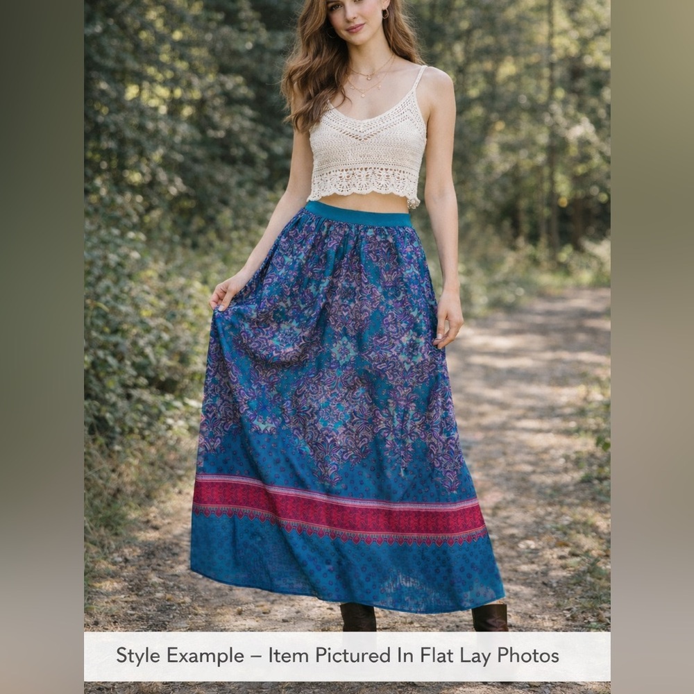American Eagle Paisley Boho Maxi Skirt Teal Purple Y2K Festival Size 6